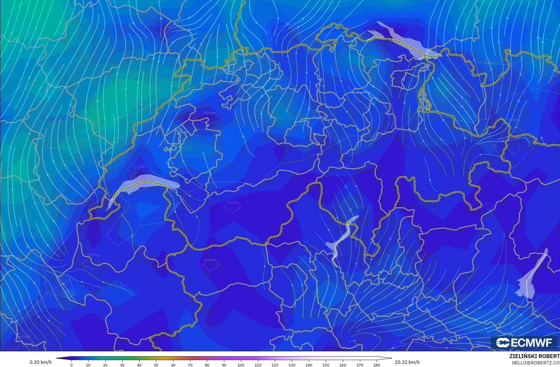 ECMWF IFS 0.25° modelo - Suiza, Viento a 10 m