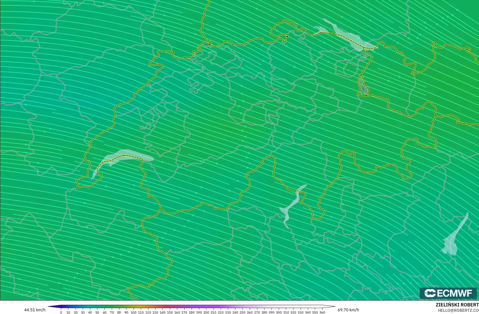 ECMWF IFS 0.25° modelo - Suiza, Viento a 300 hPa (corriente en chorro)