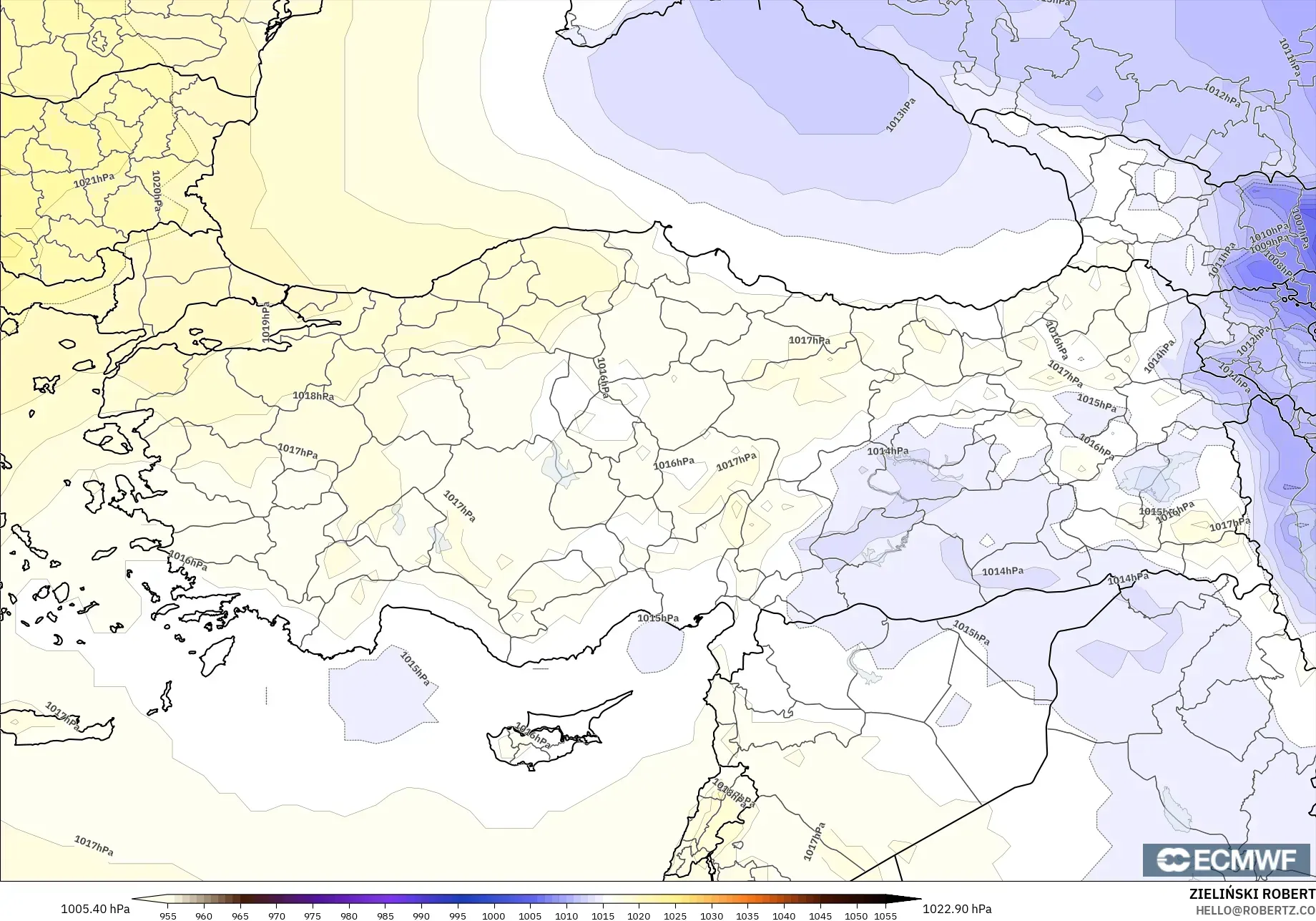 ECMWF IFS 0.25° modelo - Turquía, Presión