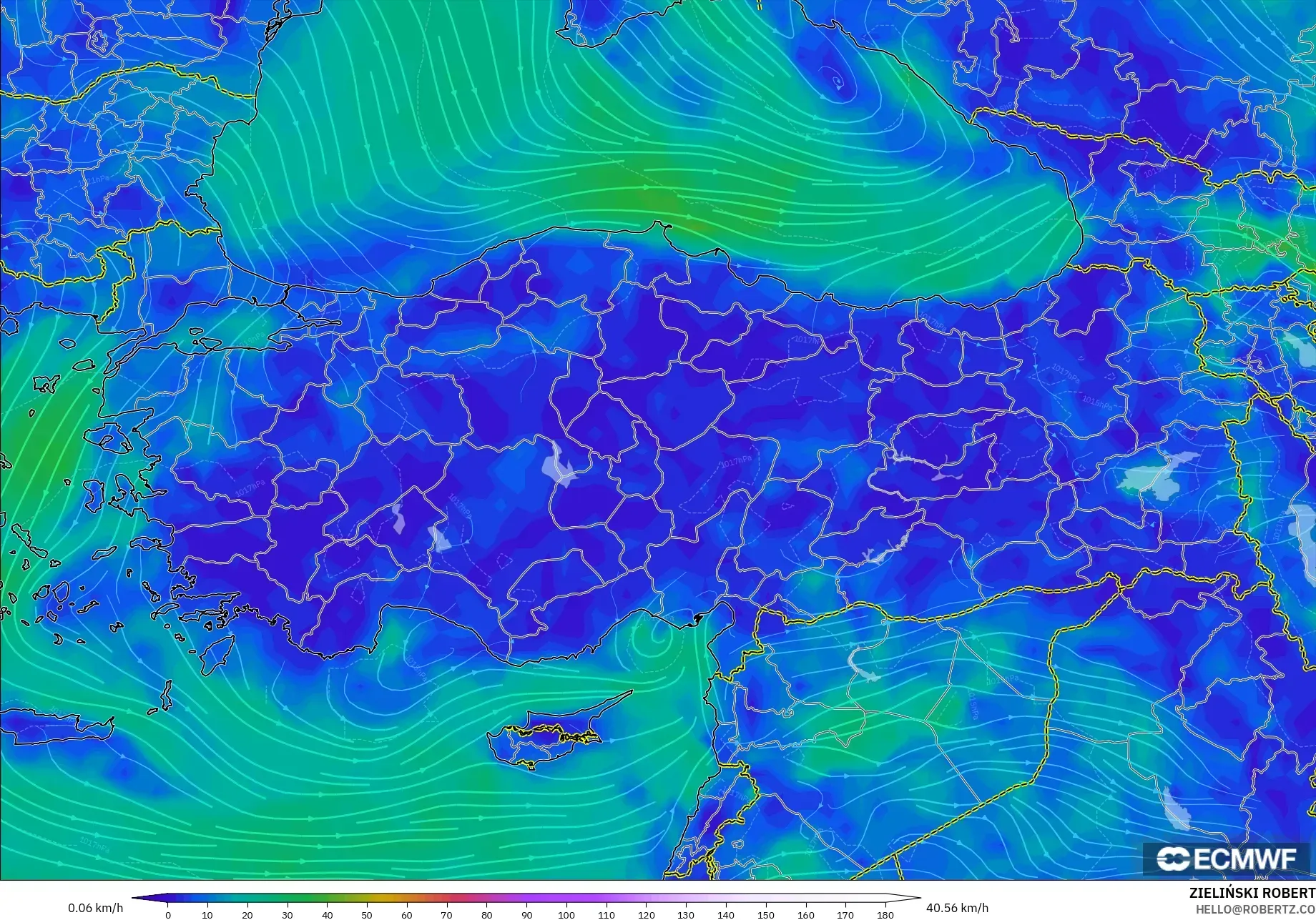 ECMWF IFS 0.25° modelo - Turquía, Viento a 10 m