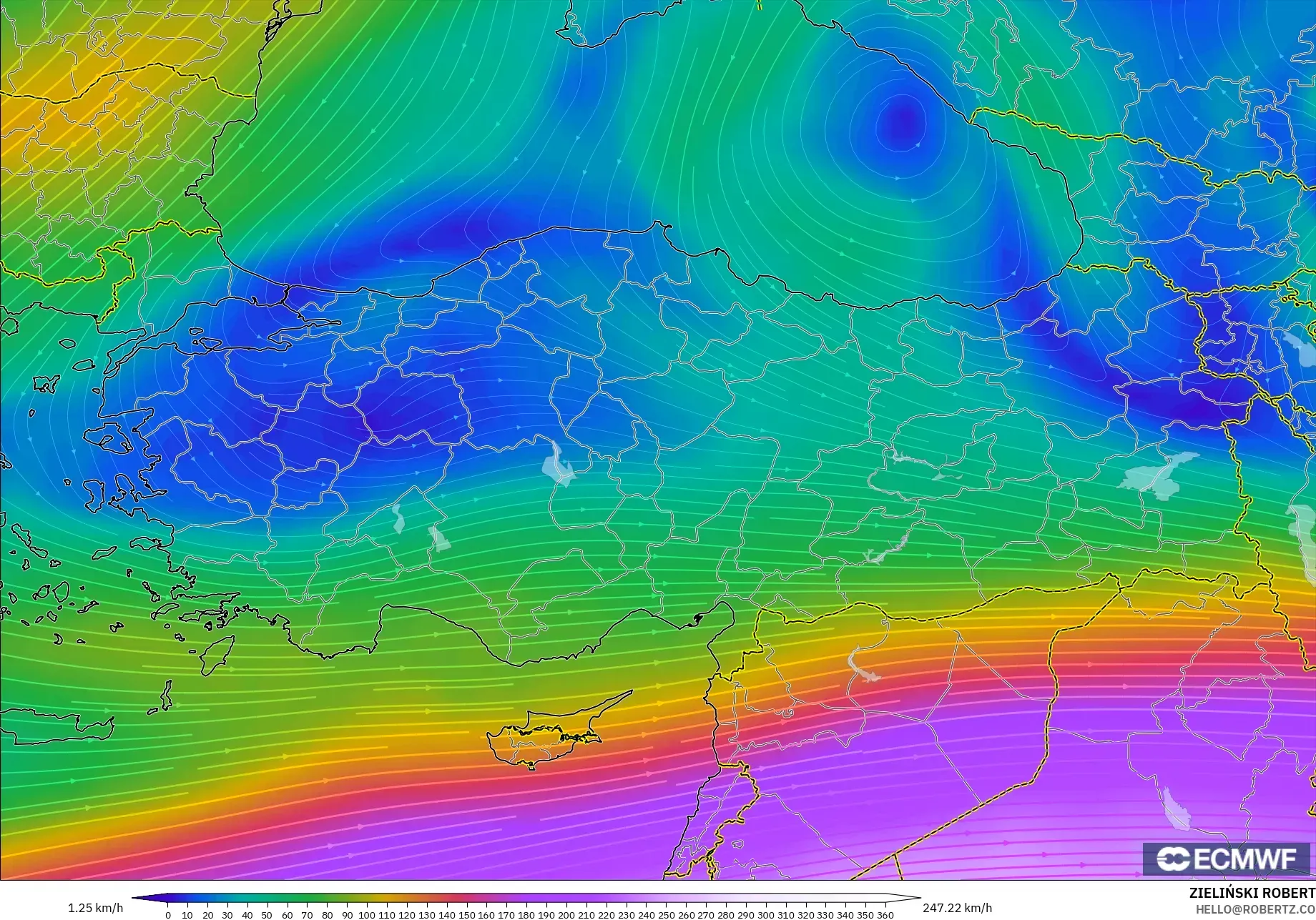 ECMWF IFS 0.25° modelo - Turquía, Viento a 300 hPa (corriente en chorro)