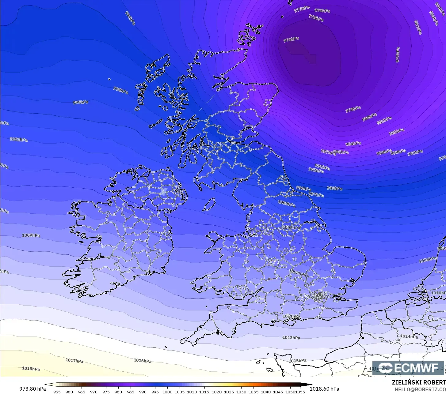 ECMWF IFS 0.25° modelo - Reino Unido, Presión
