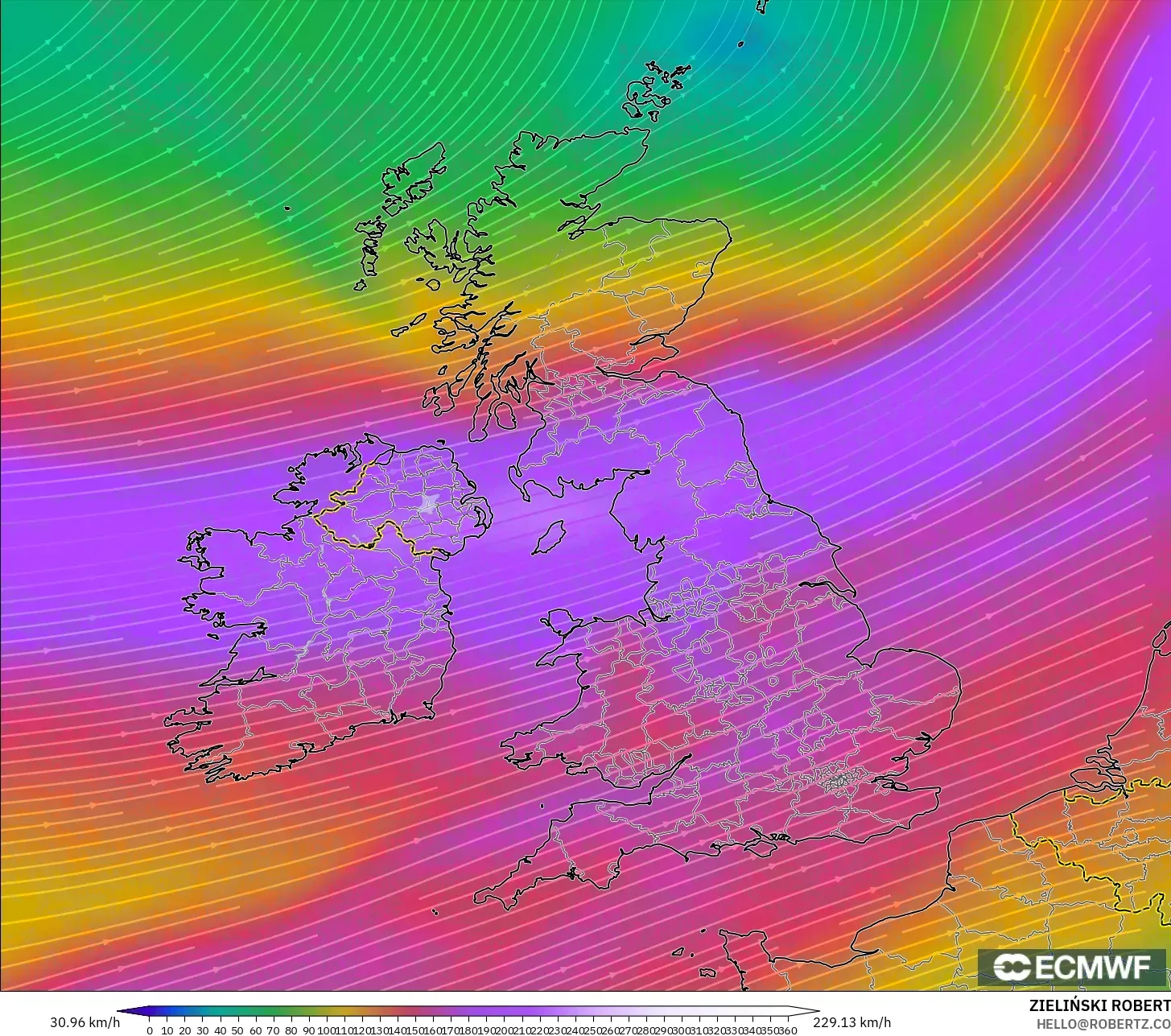 ECMWF IFS 0.25° modelo - Reino Unido, Viento a 300 hPa (corriente en chorro)