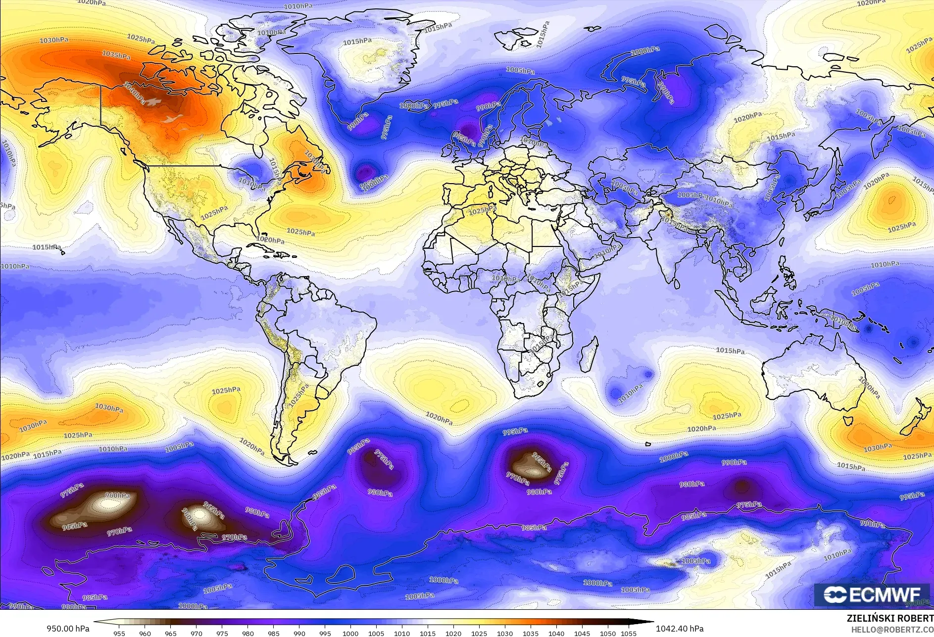 ECMWF IFS 0.25° modelo - Mundo, Presión