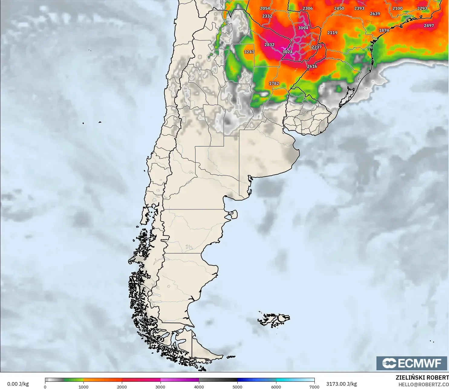 ECMWF IFS 0.25° modelo - Argentina, CAPE
