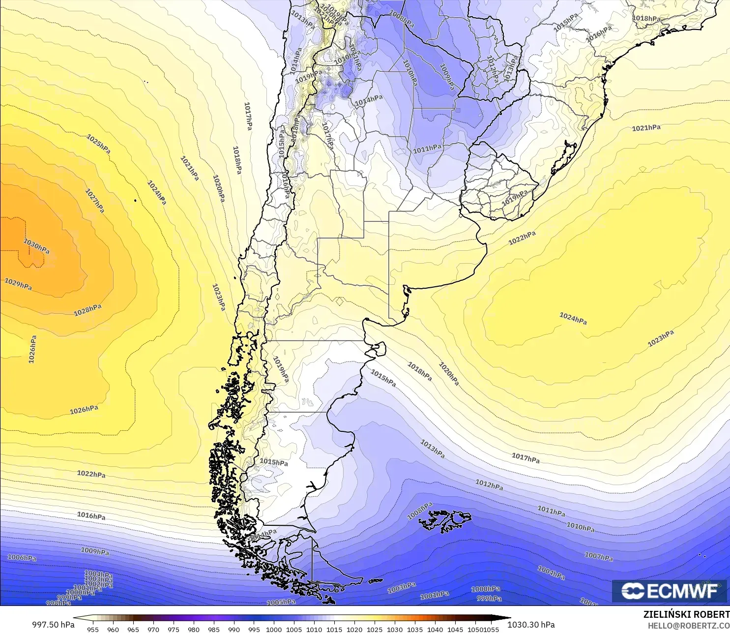ECMWF IFS 0.25° modelo - Argentina, Presión