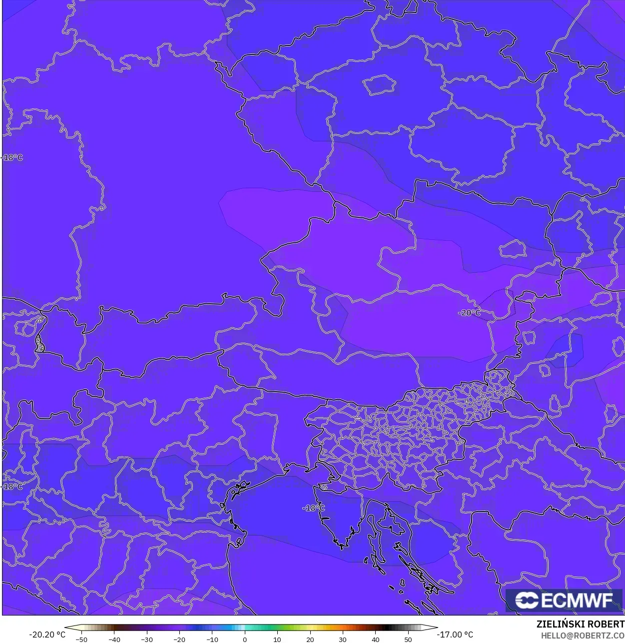 ECMWF IFS 0.25° modelo - Austria, Temperatura a 500 hPa