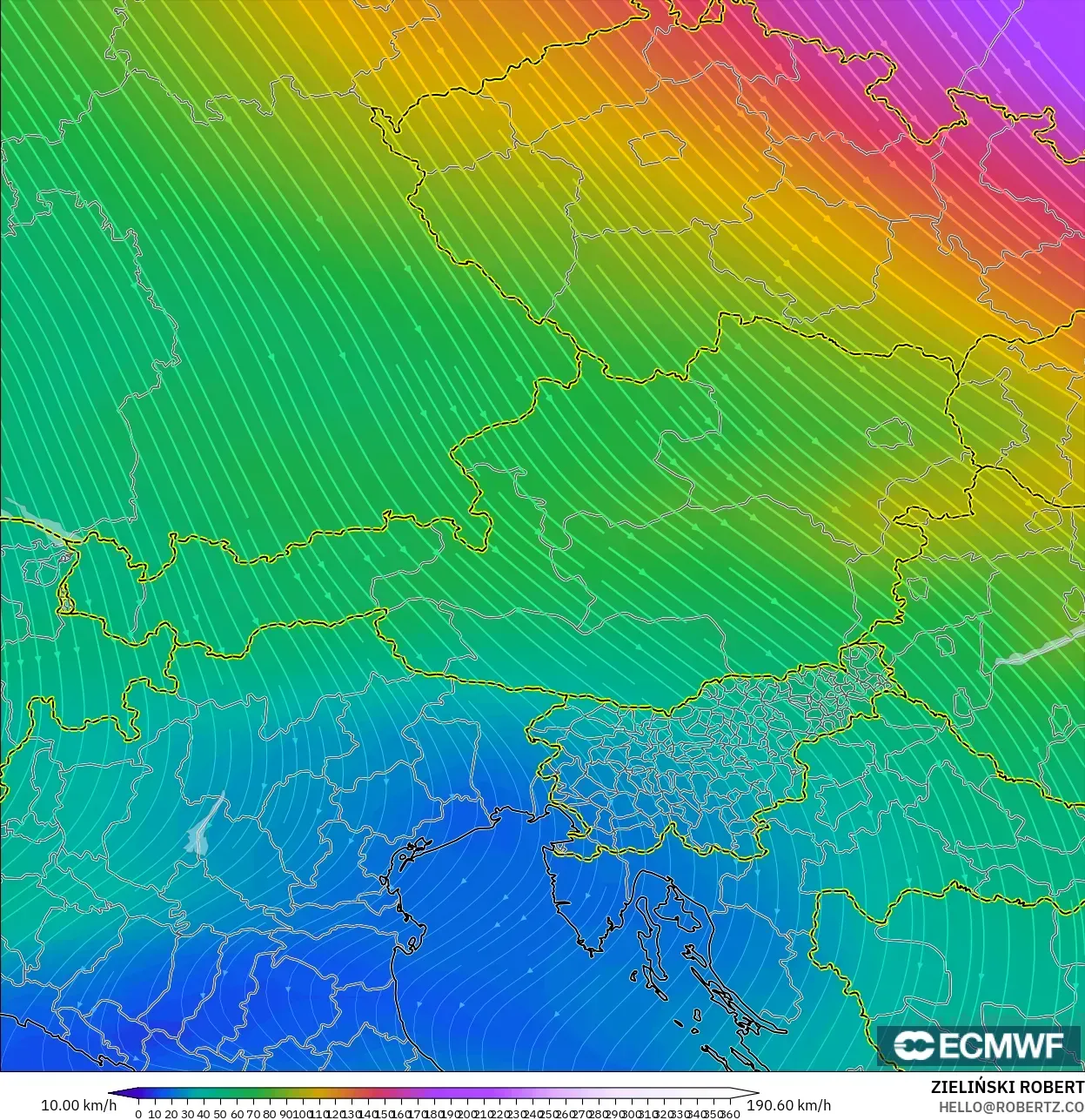 ECMWF IFS 0.25° modelo - Austria, Viento a 300 hPa (corriente en chorro)