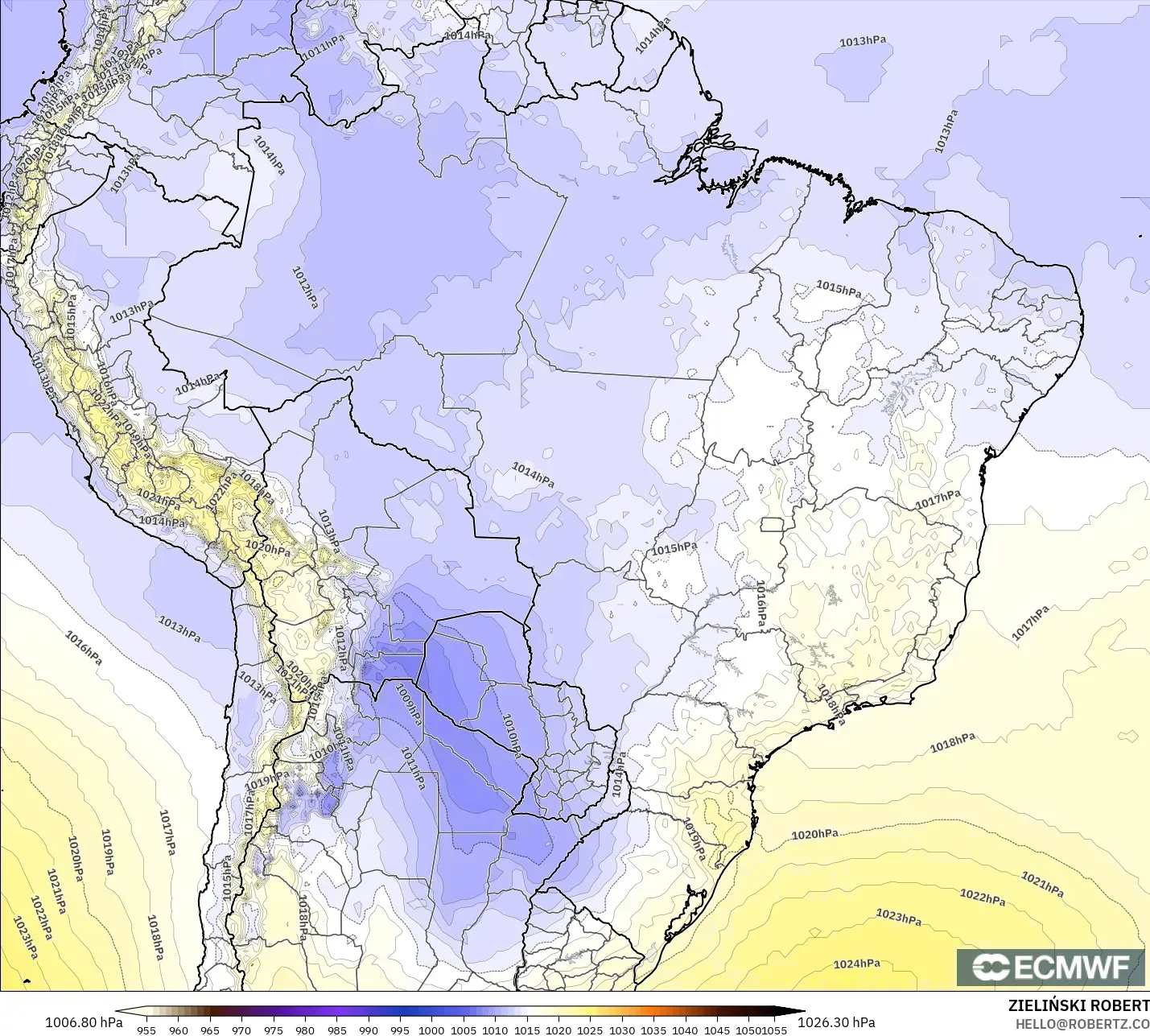 ECMWF IFS 0.25° modelo - Brasil, Presión