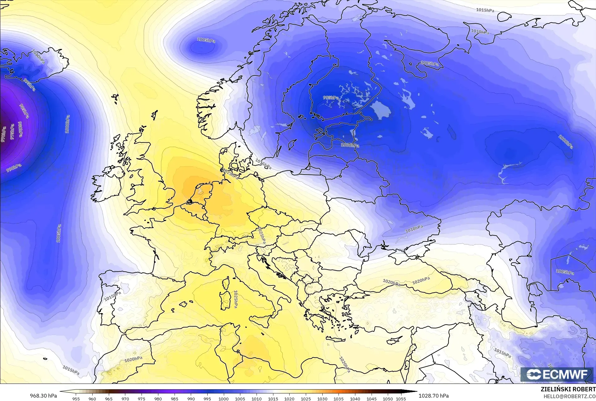 ECMWF IFS 0.25° modelo - Europa, Presión