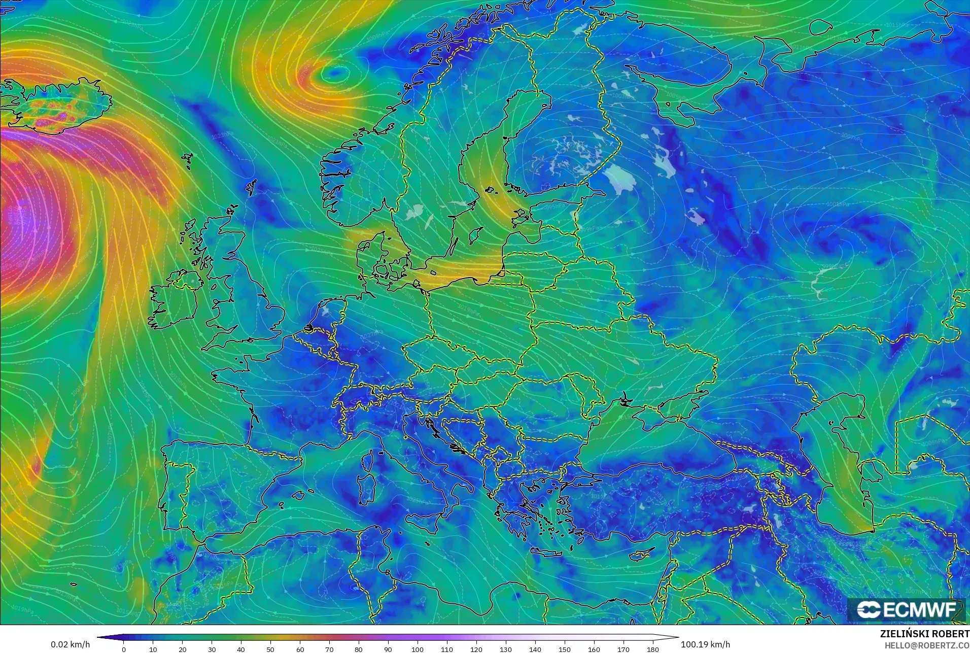 ECMWF IFS 0.25° modelo - Europa, Viento a 10 m