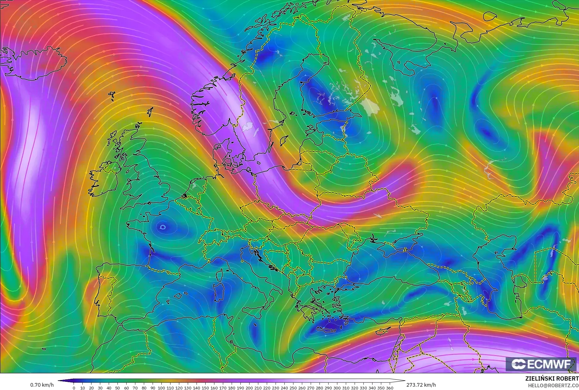 ECMWF IFS 0.25° modelo - Europa, Viento a 300 hPa (corriente en chorro)