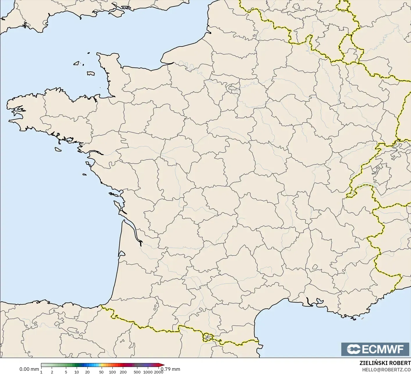 ECMWF IFS 0.25° modelo - Francia, Acumulación de precipitación