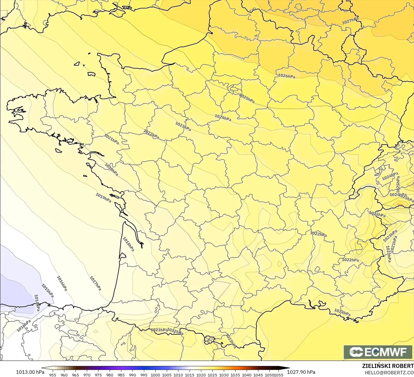 ECMWF IFS 0.25° modelo - Francia, Presión