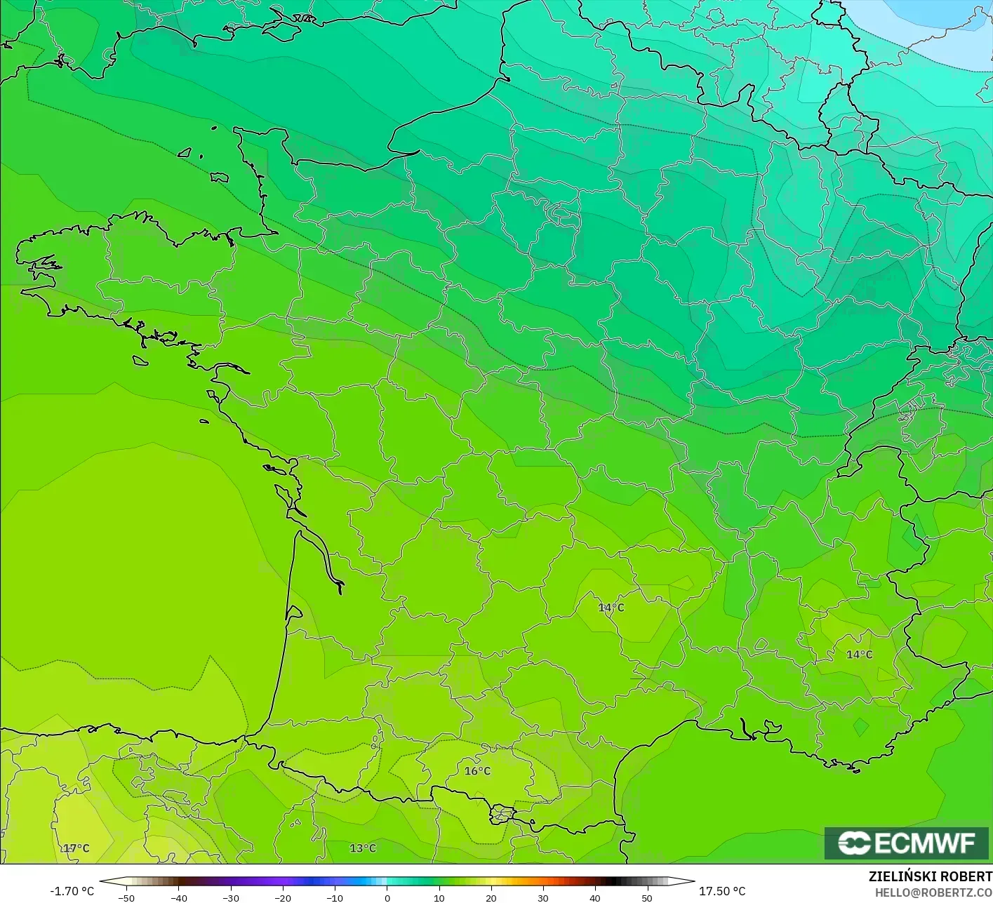 ECMWF IFS 0.25° modelo - Francia, Temperatura a 850 hPa