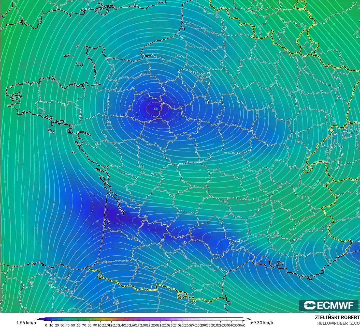 ECMWF IFS 0.25° modelo - Francia, Viento a 300 hPa (corriente en chorro)