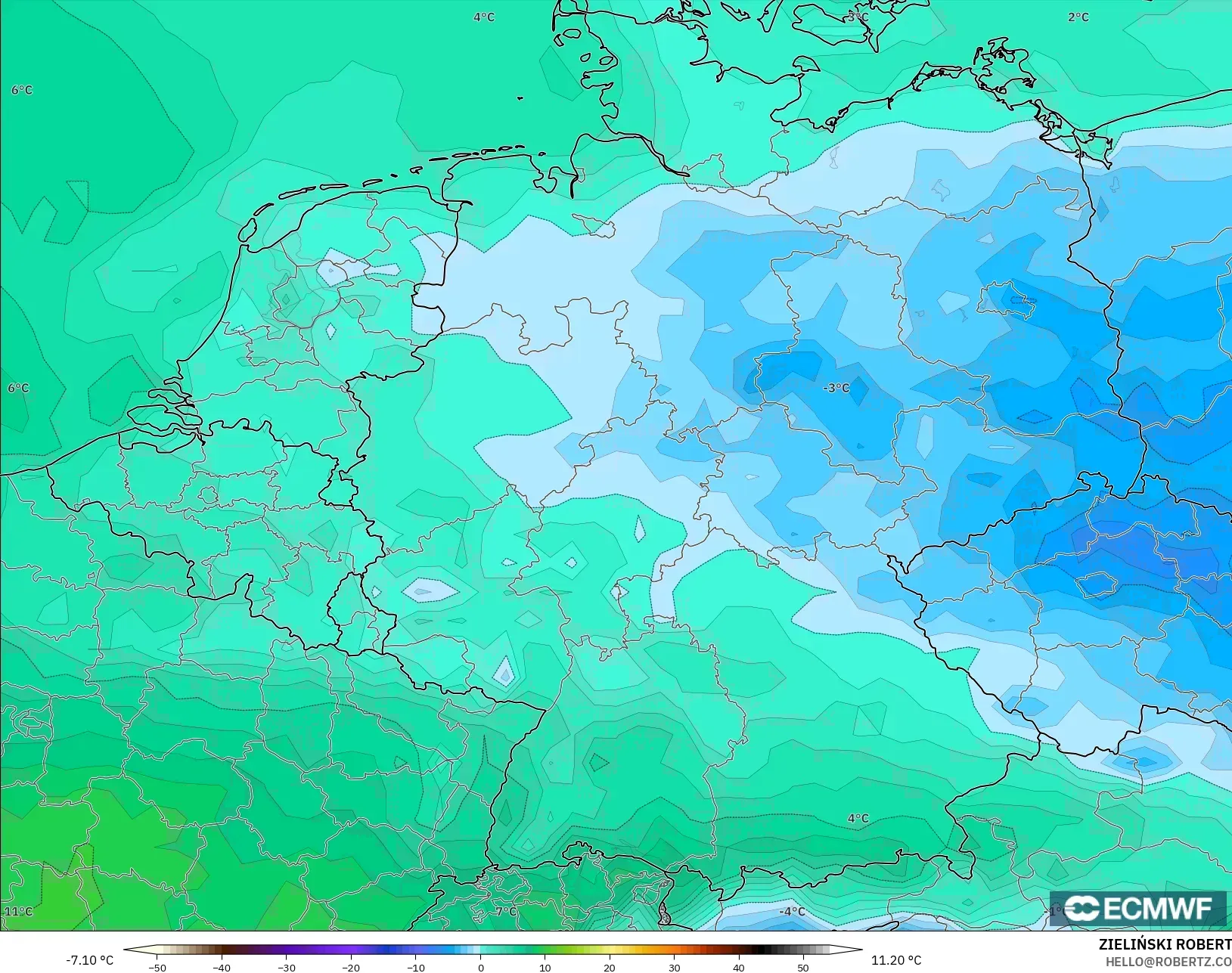 ECMWF IFS 0.25° modelo - Alemania, Punto de rocío a 2 m
