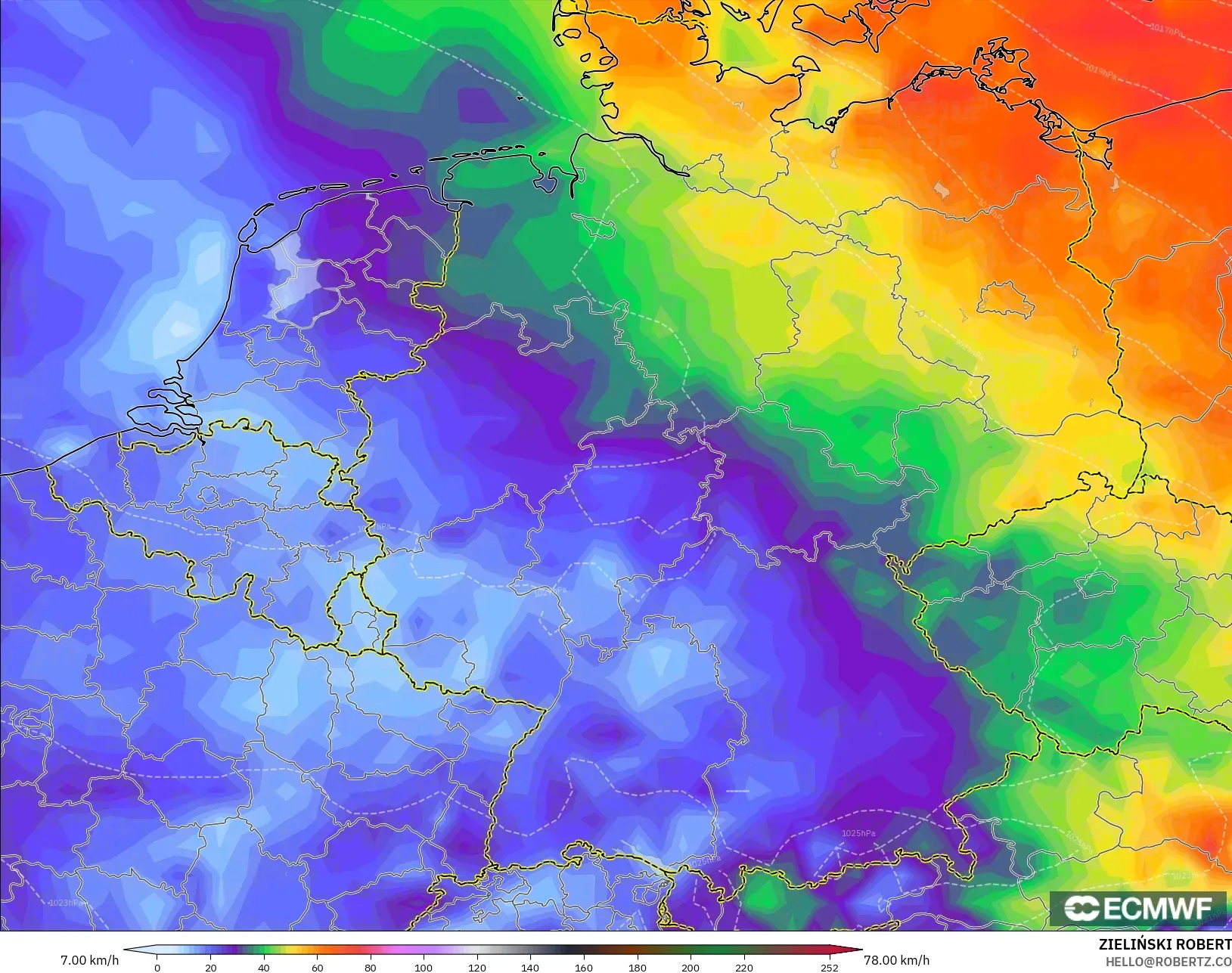 ECMWF IFS 0.25° modelo - Alemania, Ráfagas de viento