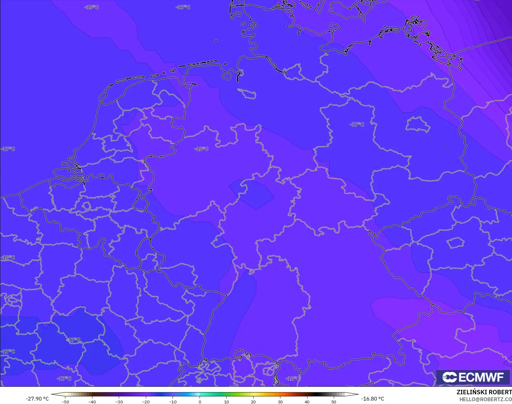 ECMWF IFS 0.25° modelo - Alemania, Temperatura a 500 hPa