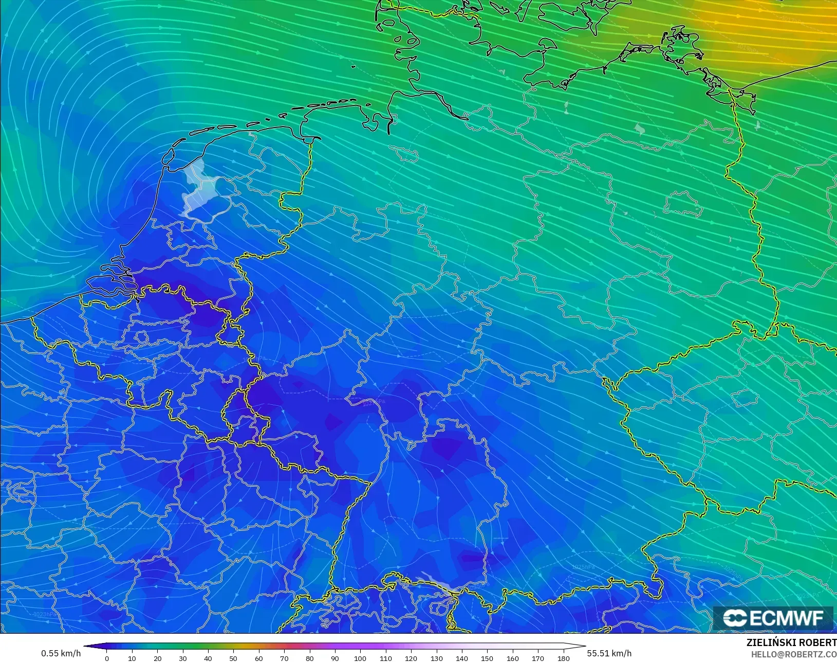 ECMWF IFS 0.25° modelo - Alemania, Viento a 10 m
