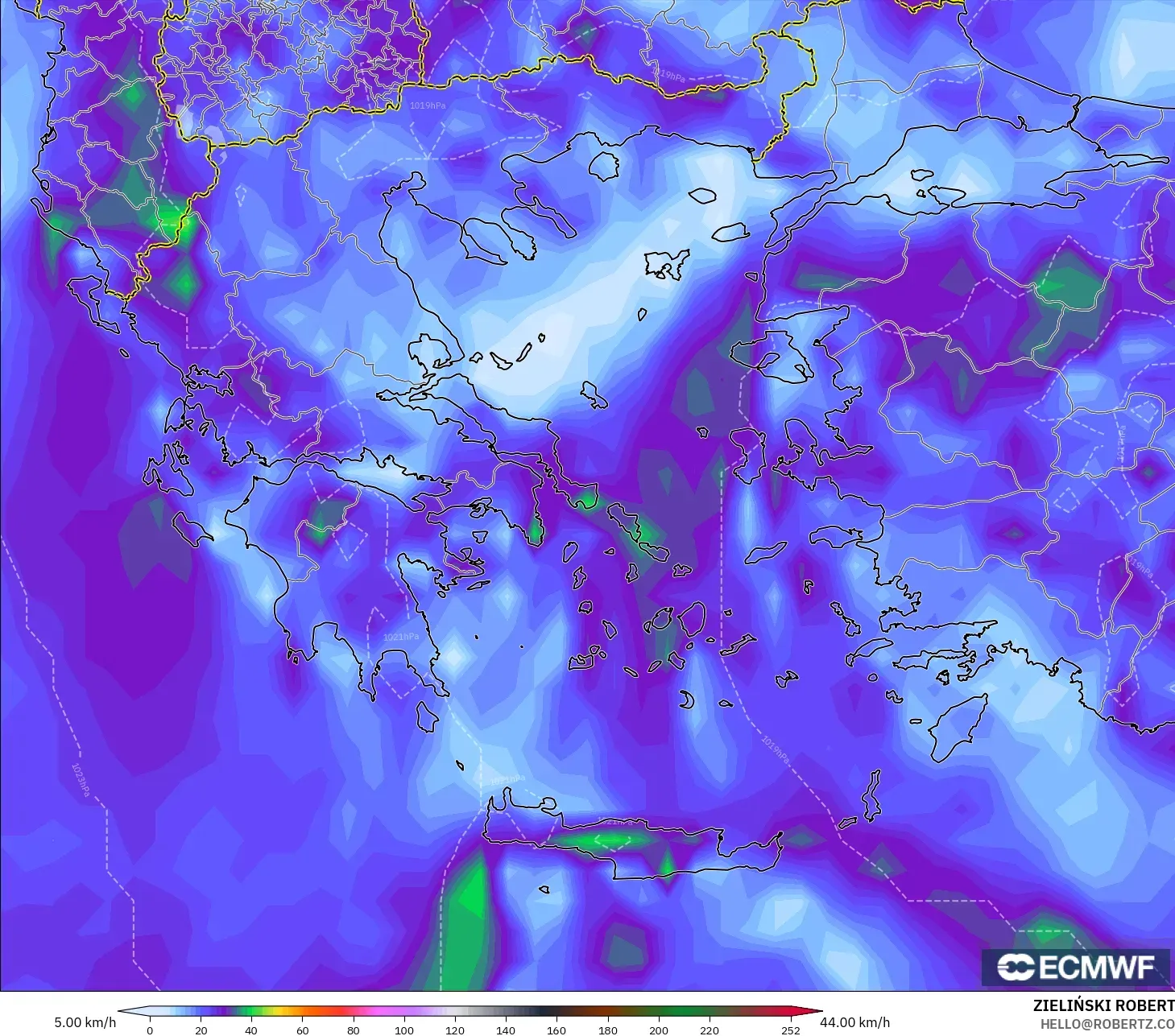 ECMWF IFS 0.25° modelo - Grecia, Ráfagas de Viento Máximas