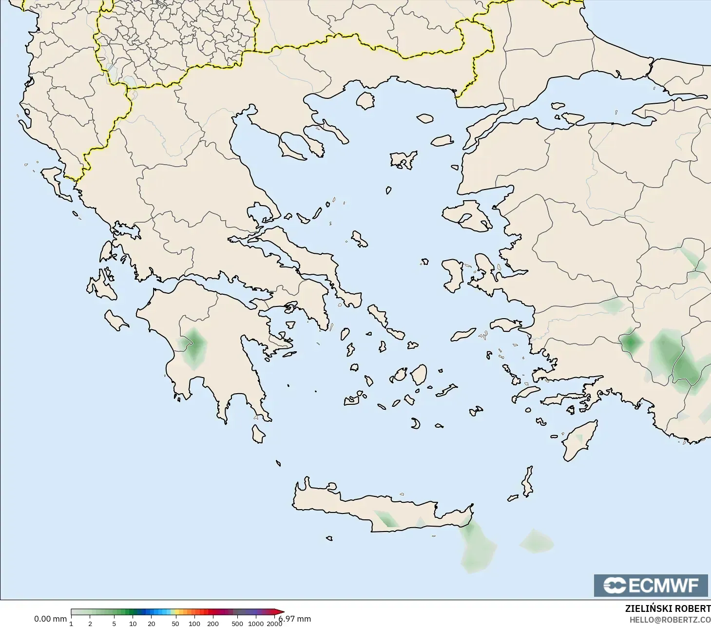 ECMWF IFS 0.25° modelo - Grecia, Acumulación de precipitación