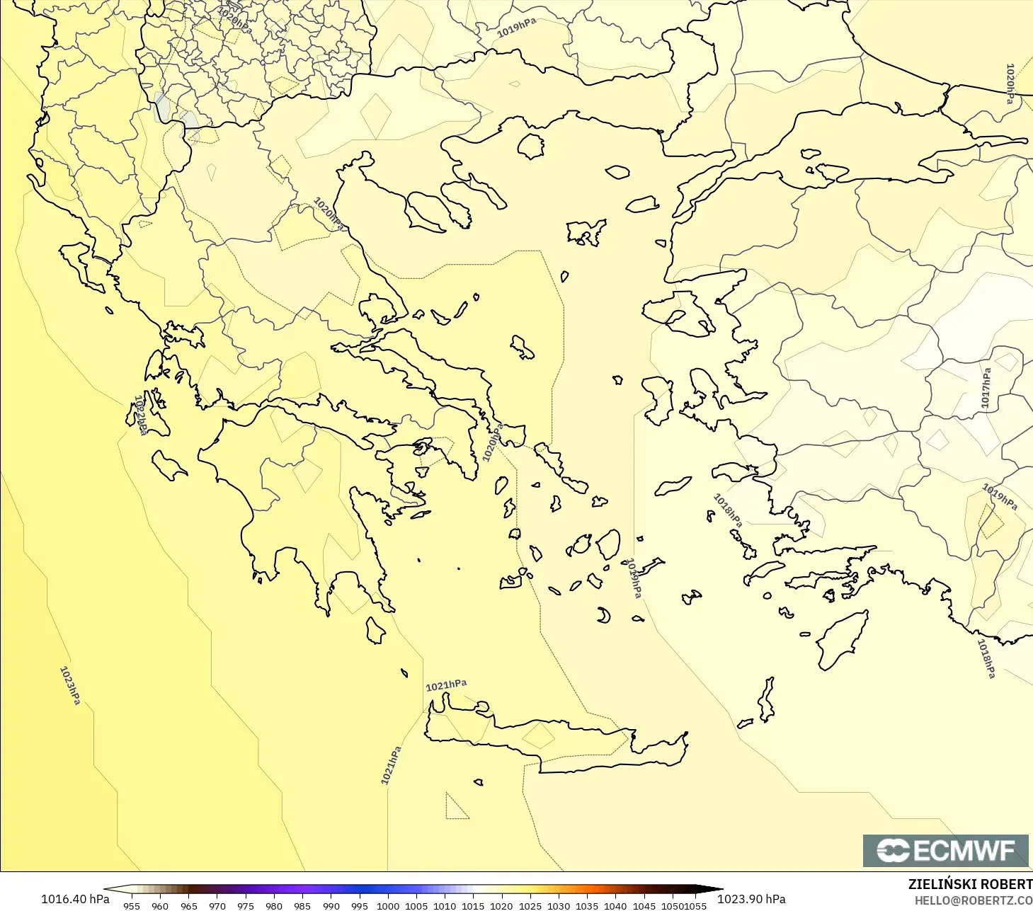 ECMWF IFS 0.25° modelo - Grecia, Presión