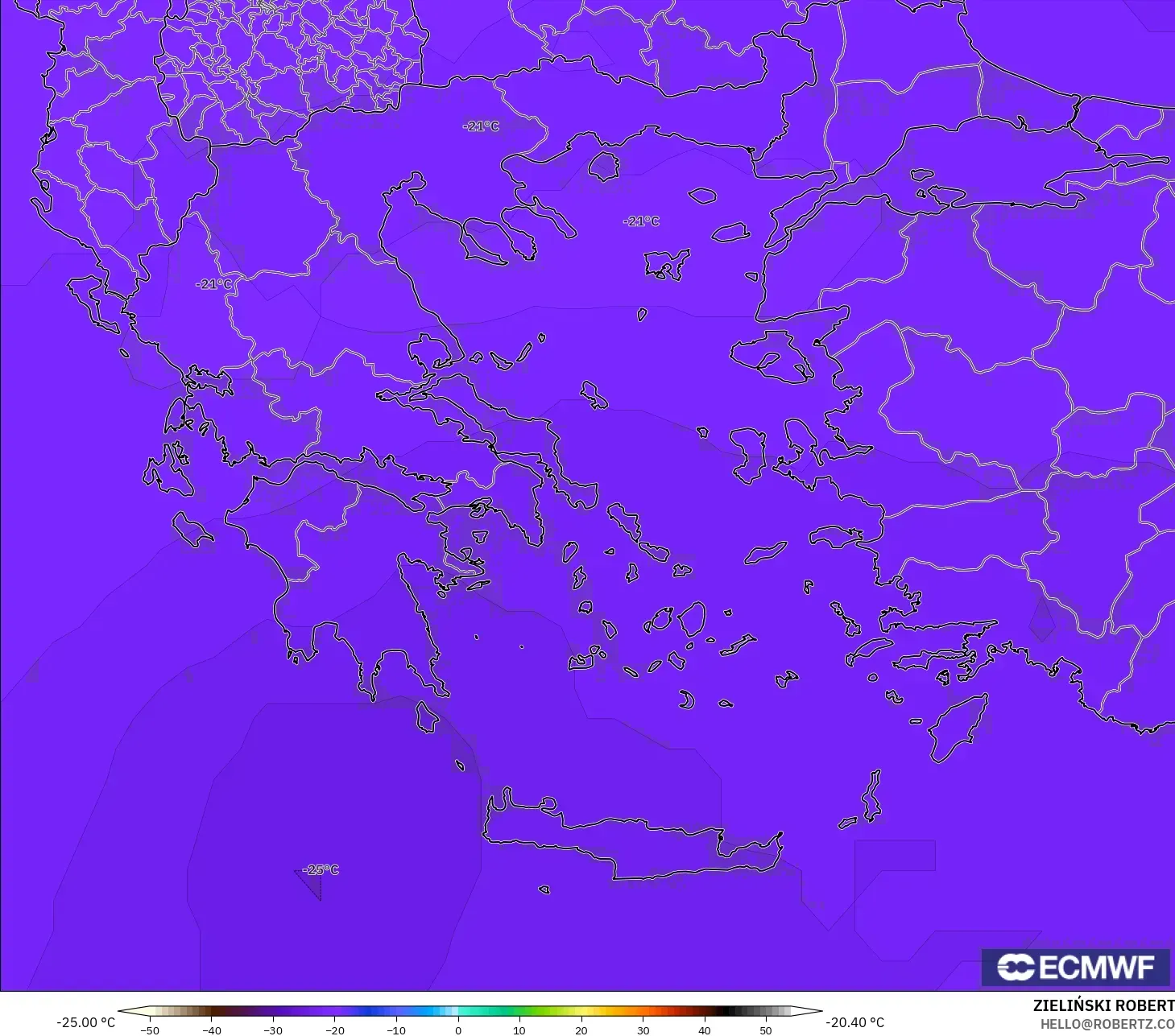 ECMWF IFS 0.25° modelo - Grecia, Temperatura a 500 hPa