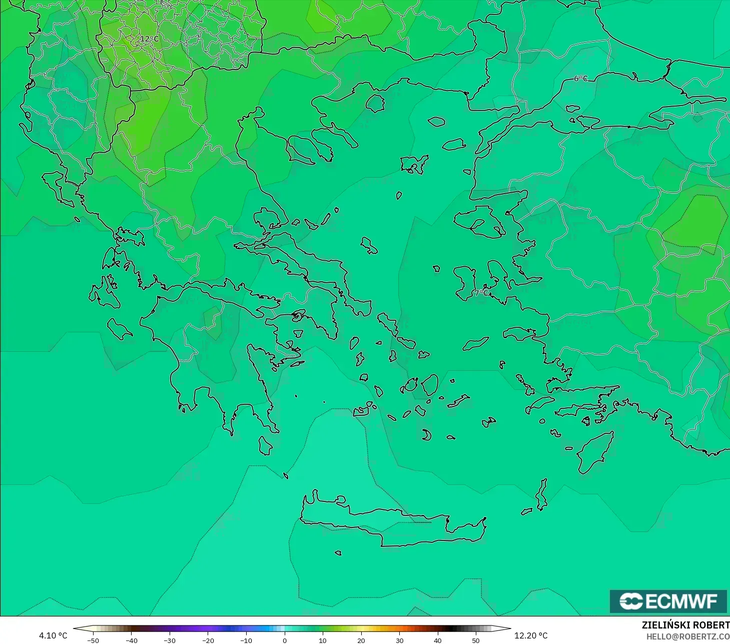 ECMWF IFS 0.25° modelo - Grecia, Temperatura a 850 hPa