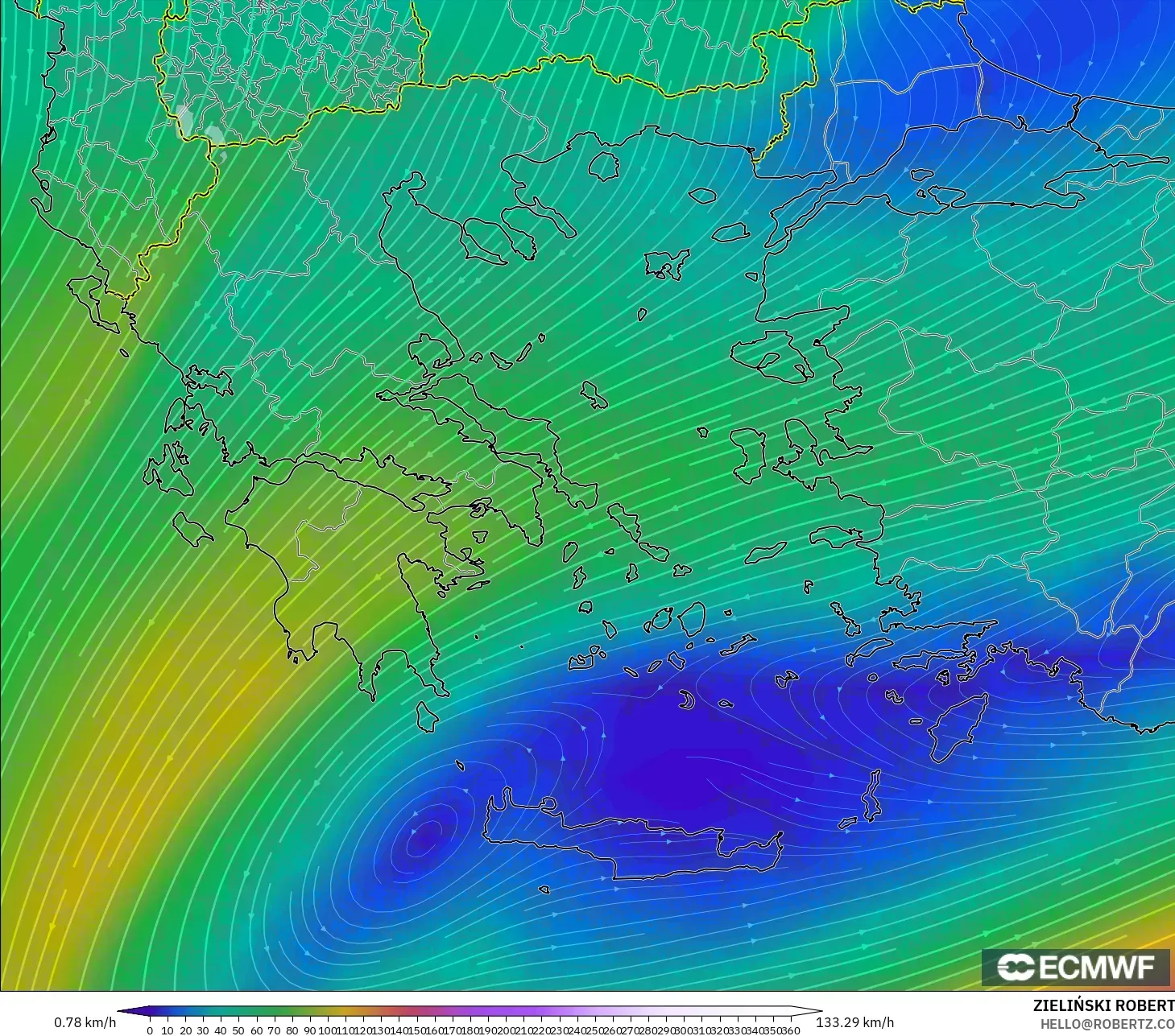 ECMWF IFS 0.25° modelo - Grecia, Viento a 300 hPa (corriente en chorro)