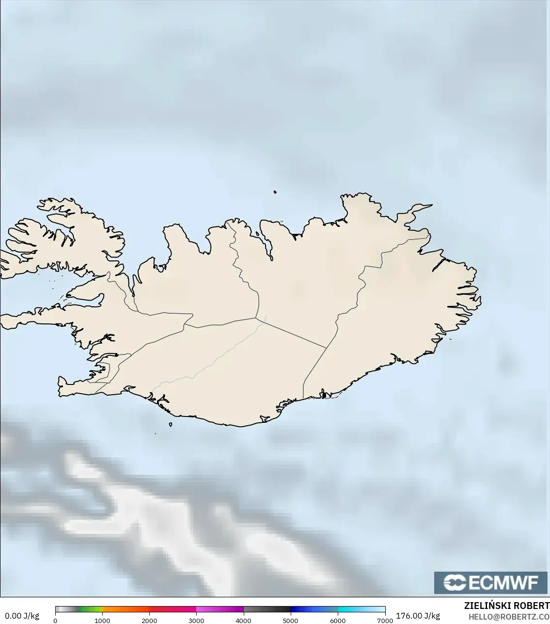 ECMWF IFS 0.25° modelo - Islandia, CAPE
