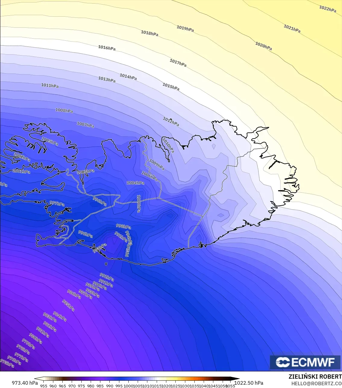 ECMWF IFS 0.25° modelo - Islandia, Presión