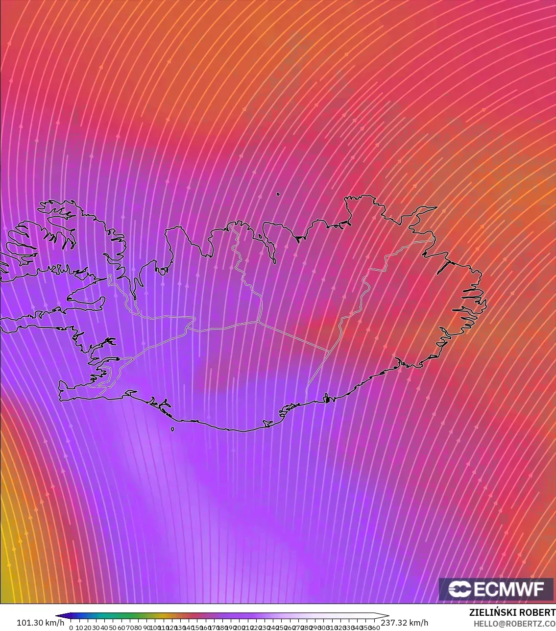 ECMWF IFS 0.25° modelo - Islandia, Viento a 300 hPa (corriente en chorro)