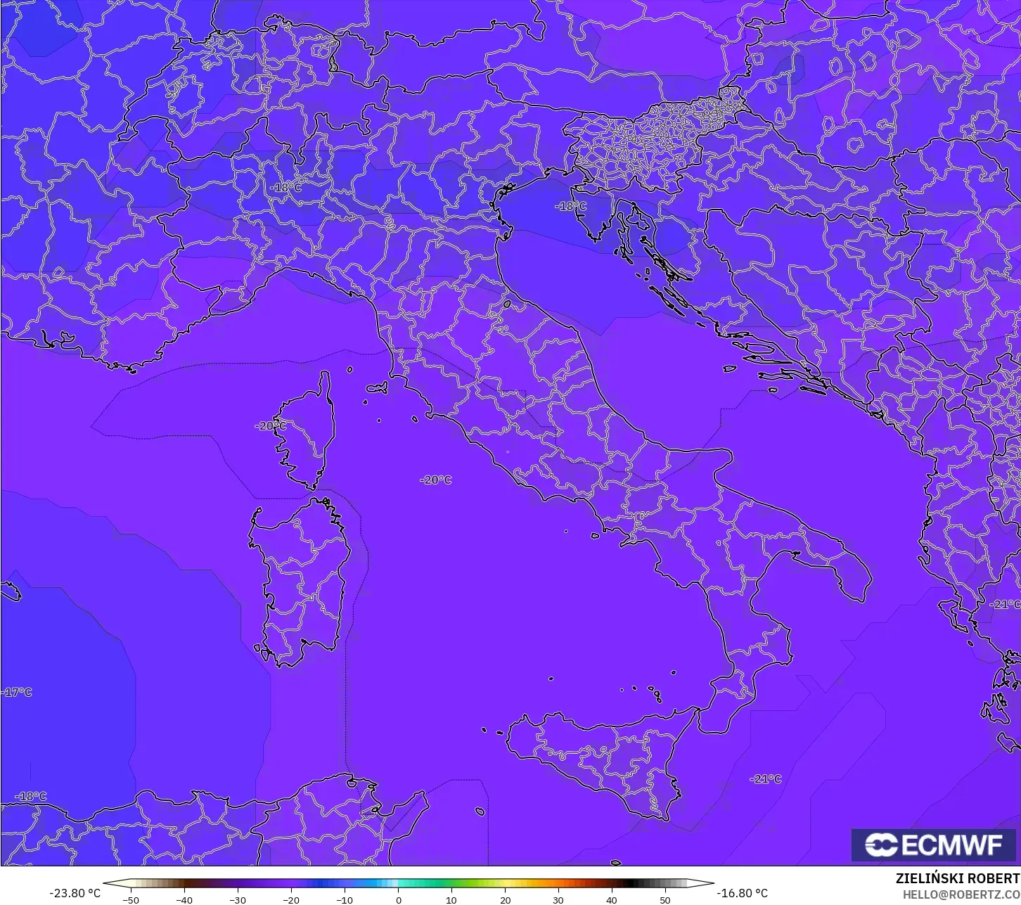 ECMWF IFS 0.25° modelo - Italia, Temperatura a 500 hPa