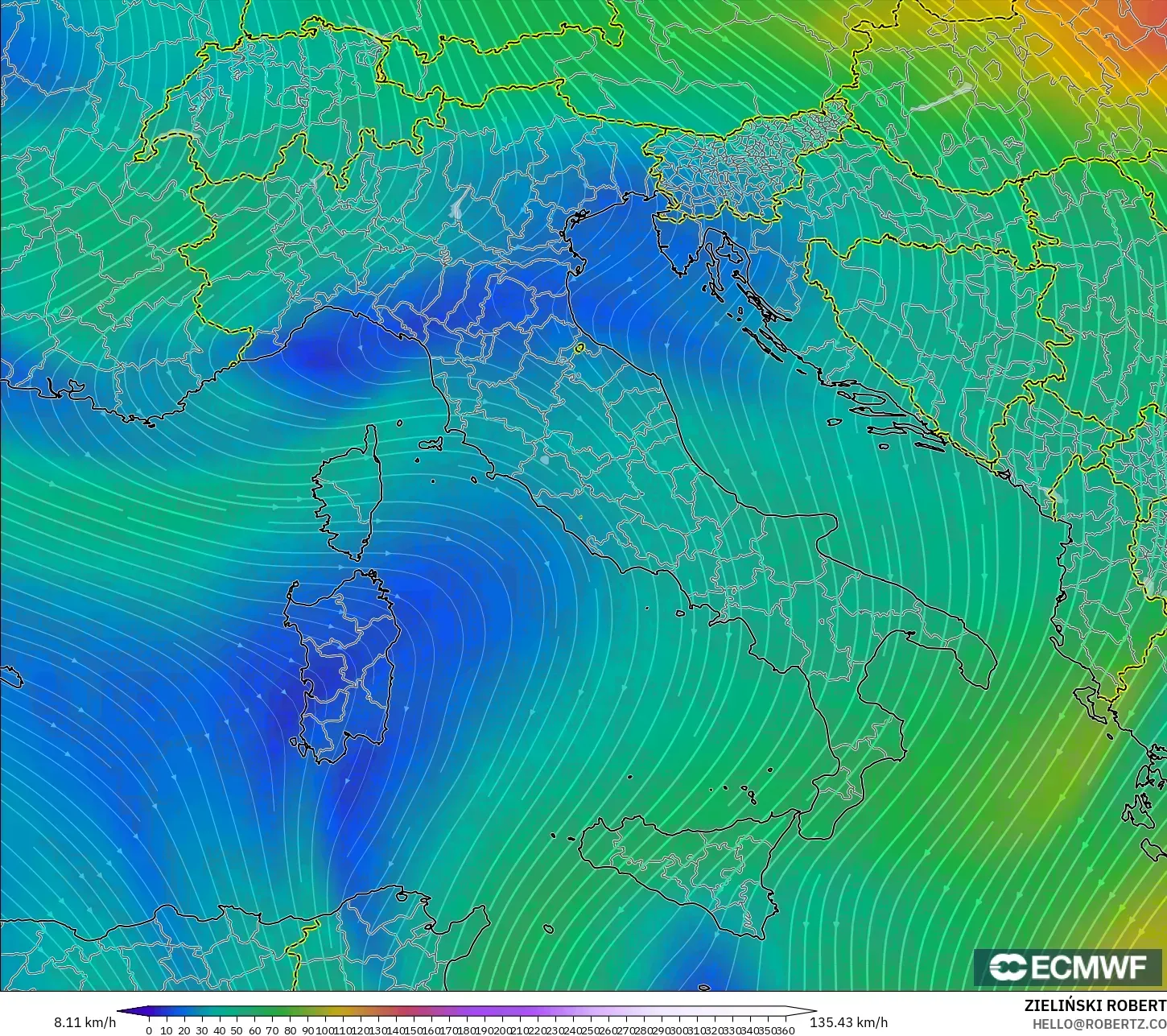 ECMWF IFS 0.25° modelo - Italia, Viento a 300 hPa (corriente en chorro)