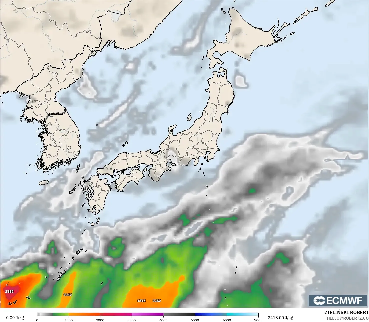 ECMWF IFS 0.25° modelo - Japón, CAPE