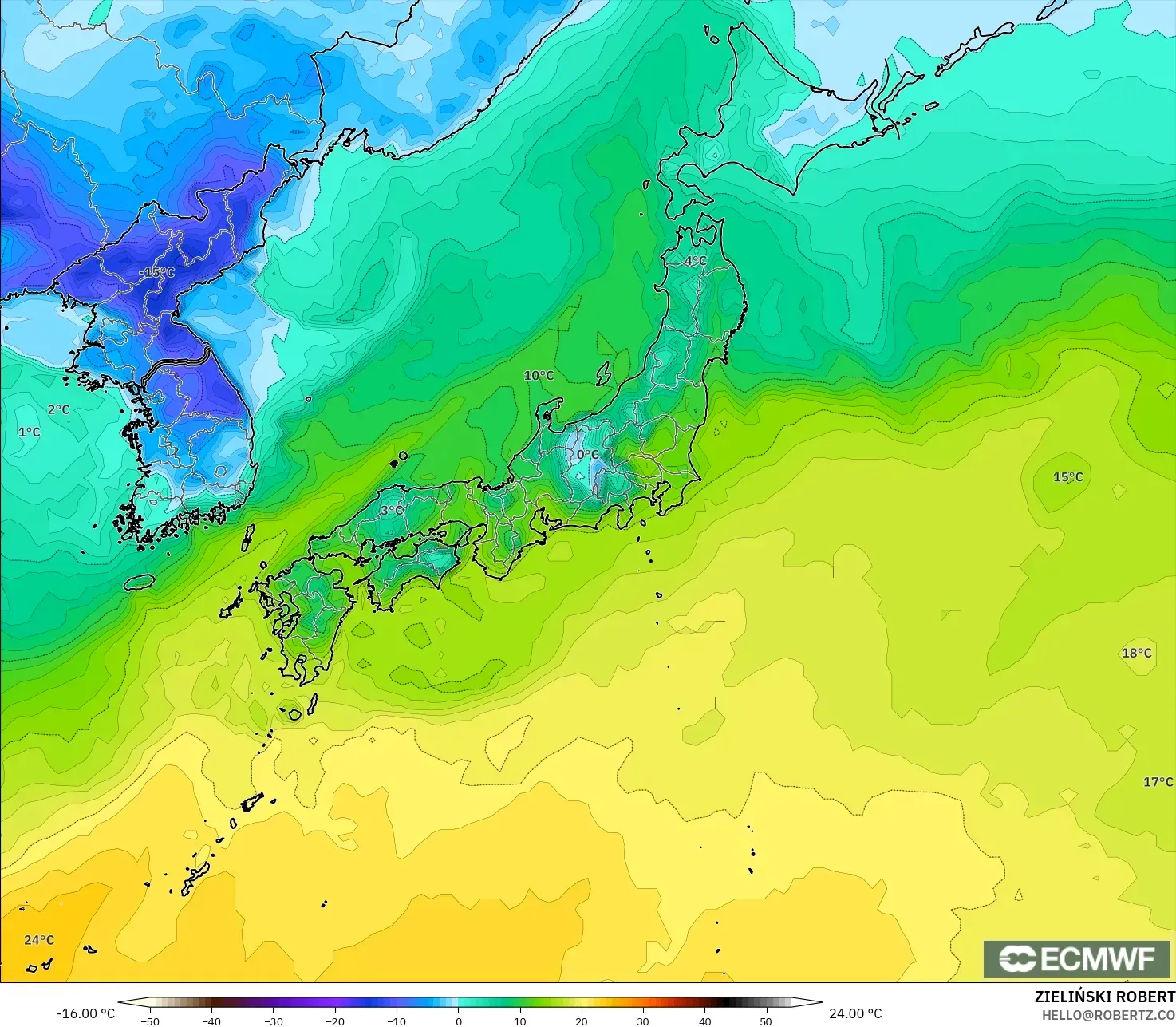 ECMWF IFS 0.25° modelo - Japón, Punto de rocío a 2 m