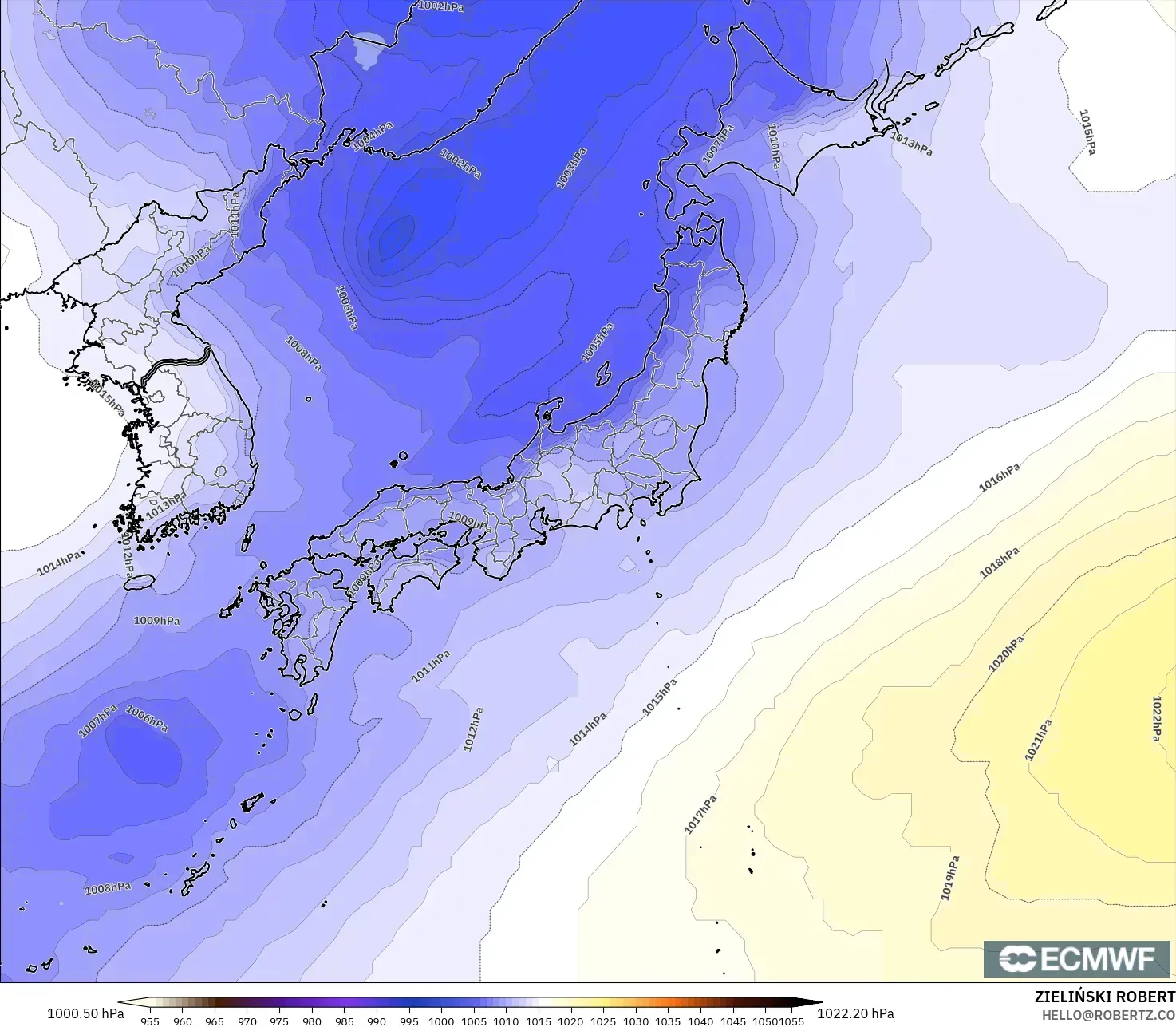 ECMWF IFS 0.25° modelo - Japón, Presión