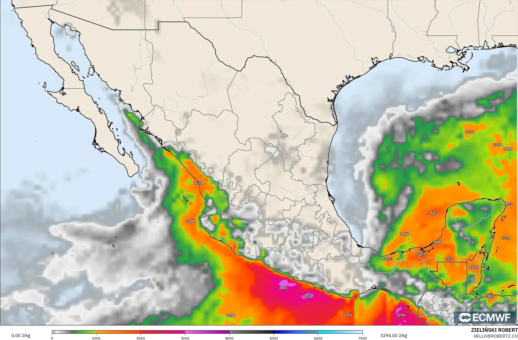 ECMWF IFS 0.25° modelo - México, CAPE