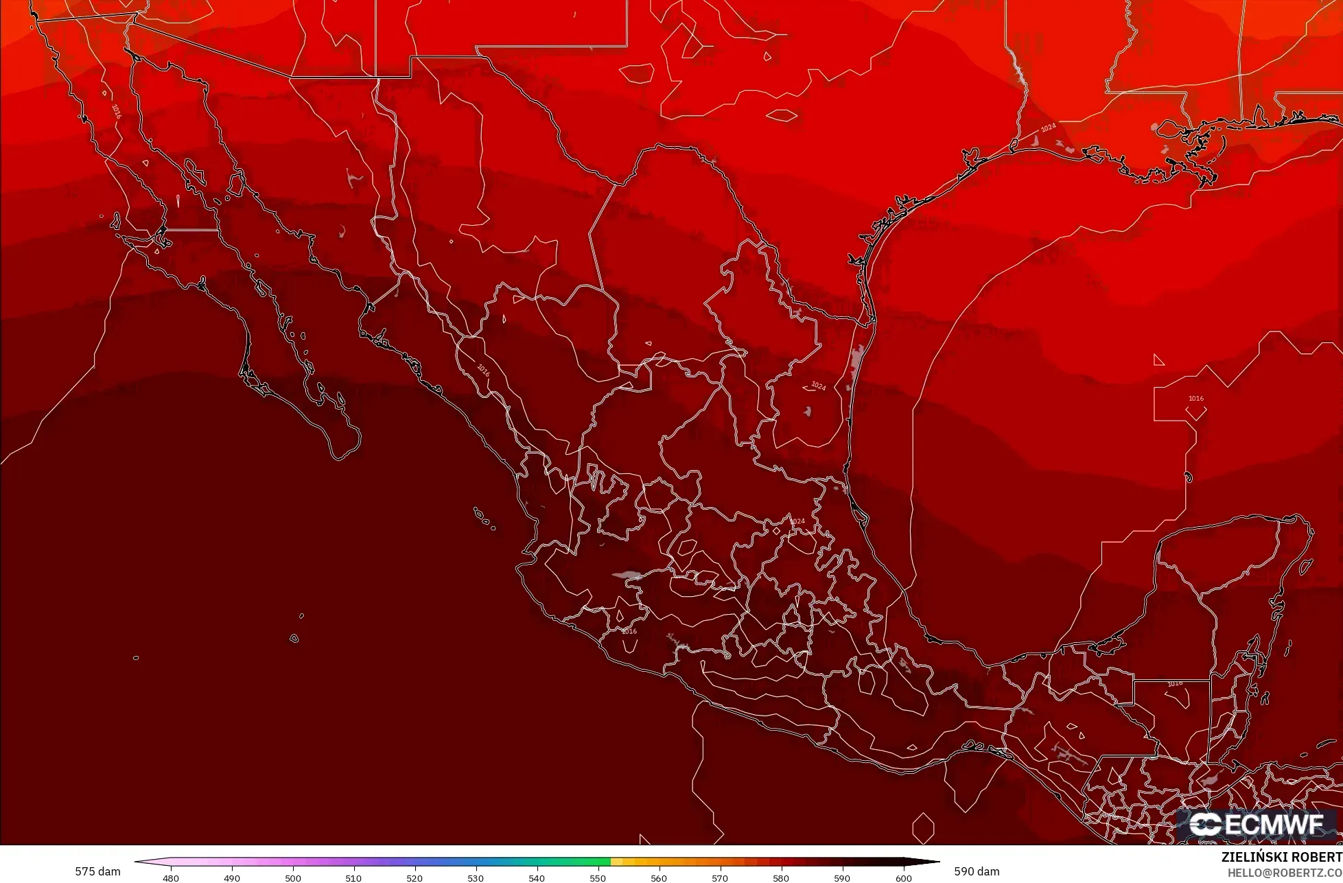 ECMWF IFS 0.25° modelo - México, Altura geopotencial a 500 hPa