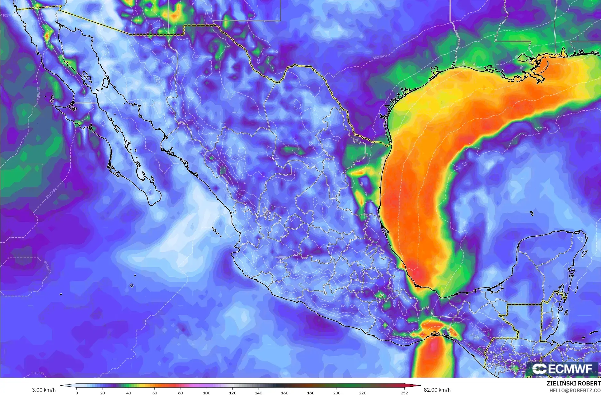 ECMWF IFS 0.25° modelo - México, Ráfagas de Viento Máximas