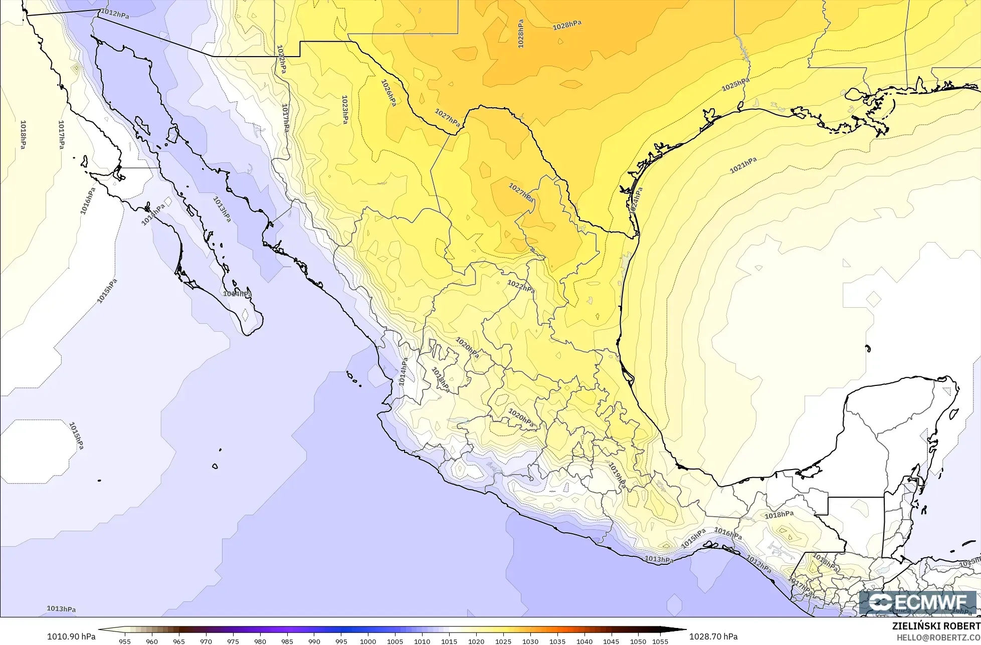 ECMWF IFS 0.25° modelo - México, Presión