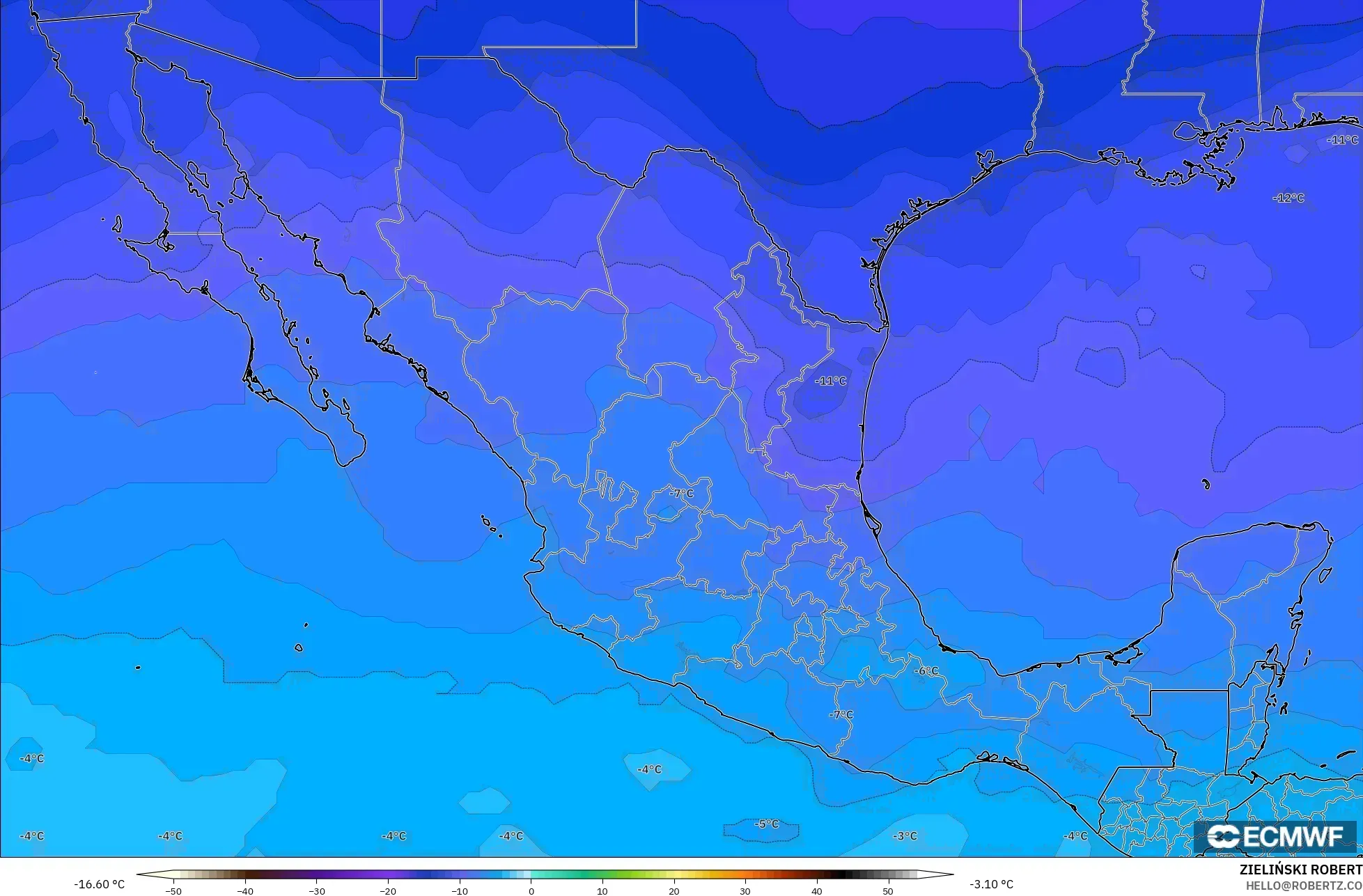 ECMWF IFS 0.25° modelo - México, Temperatura a 500 hPa