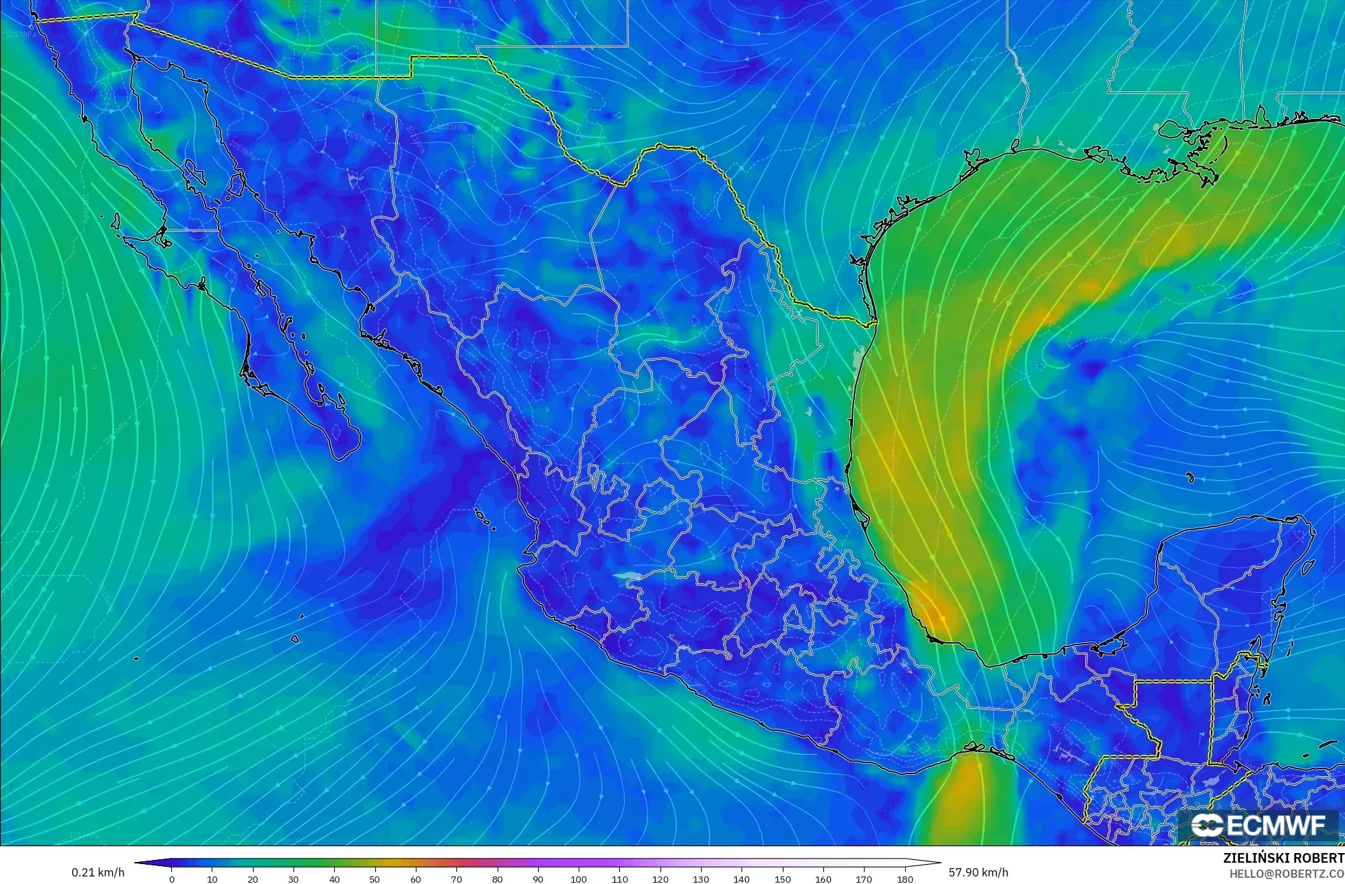 ECMWF IFS 0.25° modelo - México, Viento a 10 m
