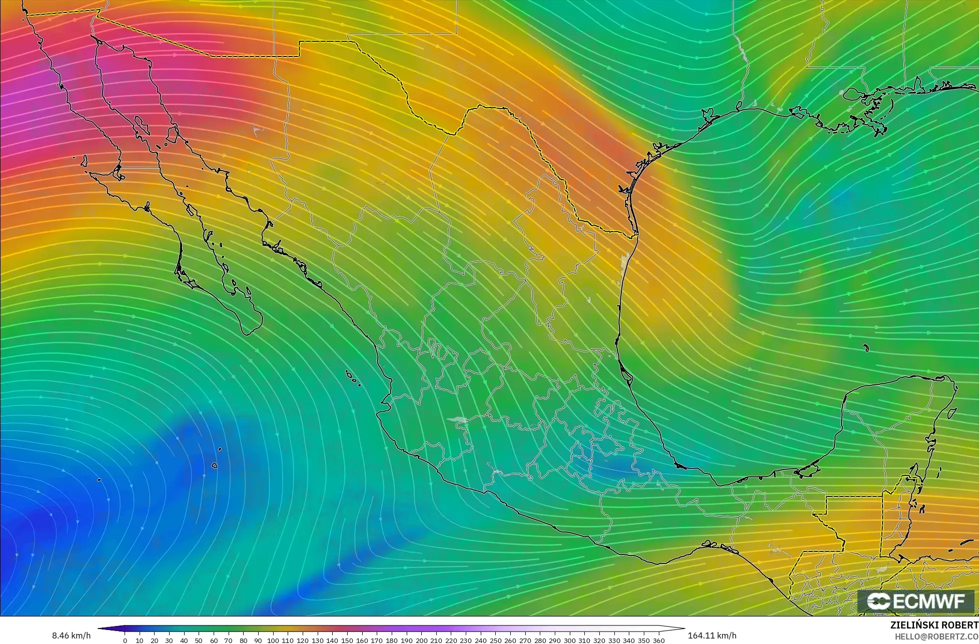 ECMWF IFS 0.25° modelo - México, Viento a 300 hPa (corriente en chorro)