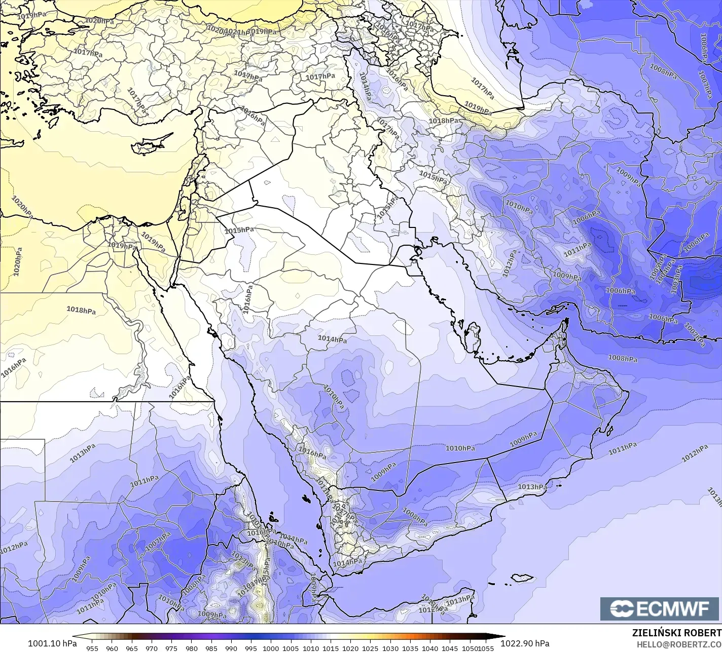 ECMWF IFS 0.25° modelo - Oriente Medio, Presión