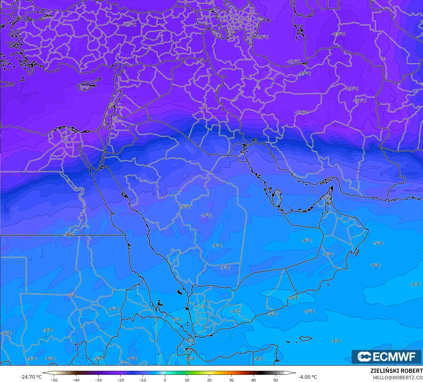 ECMWF IFS 0.25° modelo - Oriente Medio, Temperatura a 500 hPa