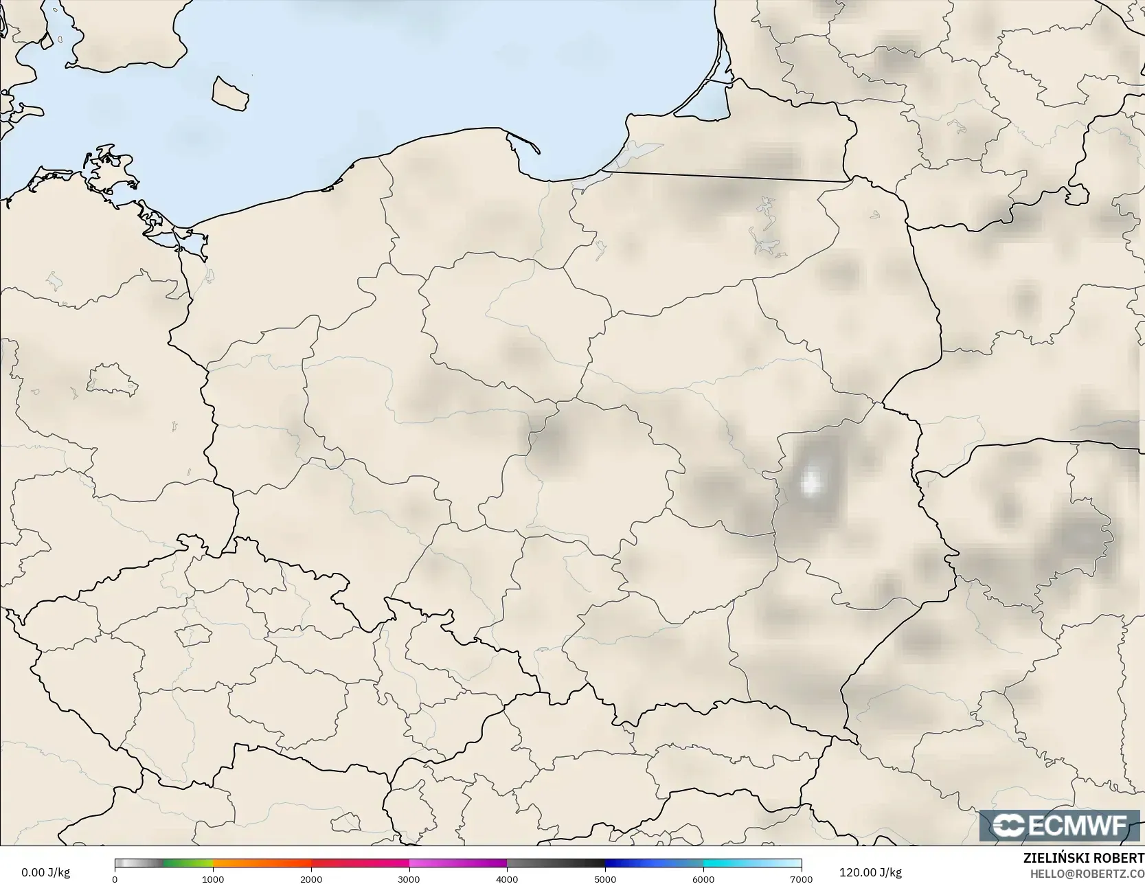 ECMWF IFS 0.25° modelo - Polonia, CAPE