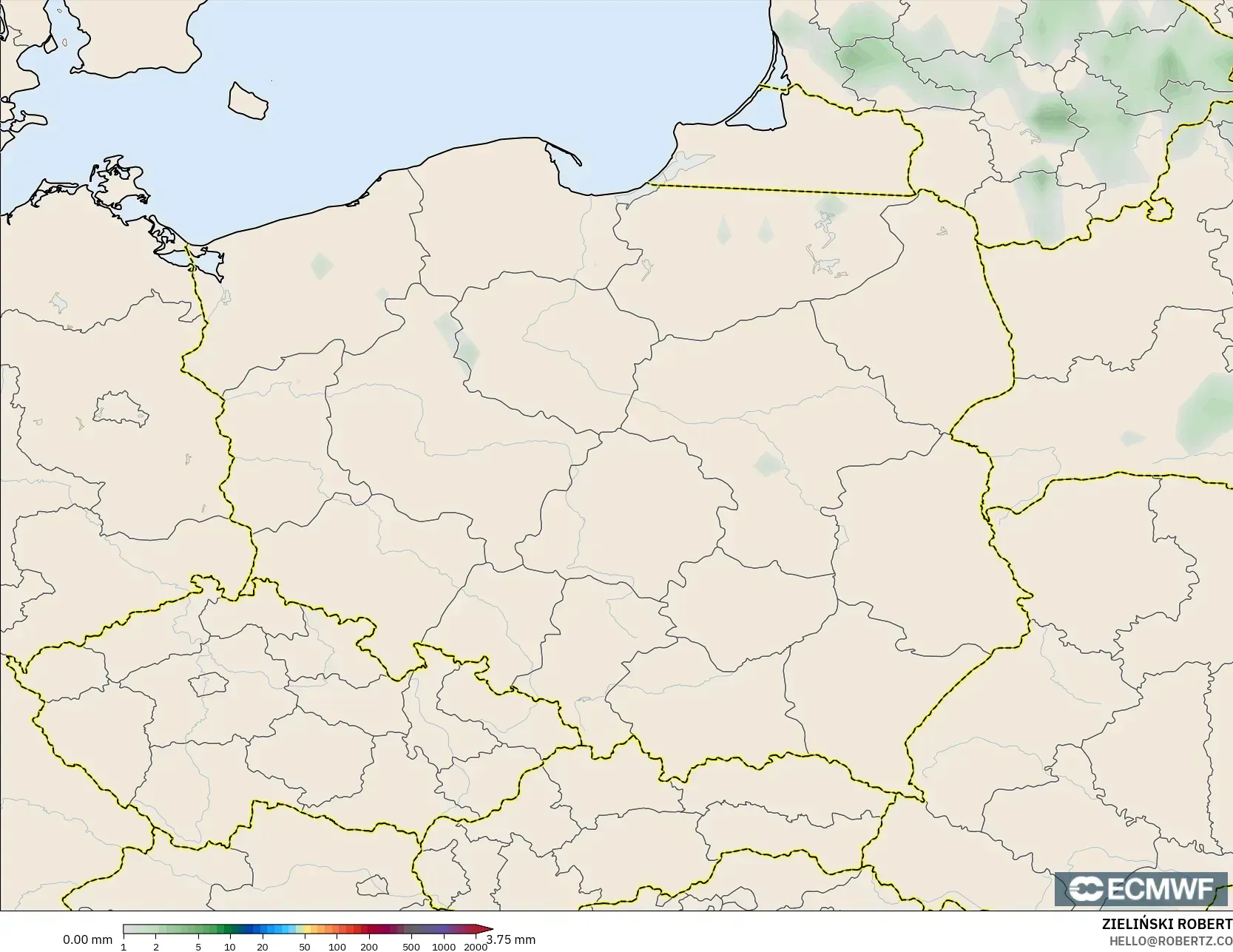 ECMWF IFS 0.25° modelo - Polonia, Acumulación de precipitación