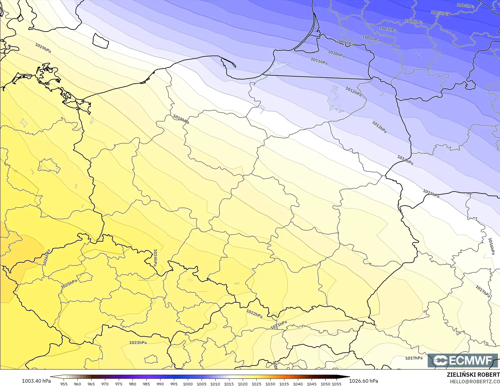 ECMWF IFS 0.25° modelo - Polonia, Presión